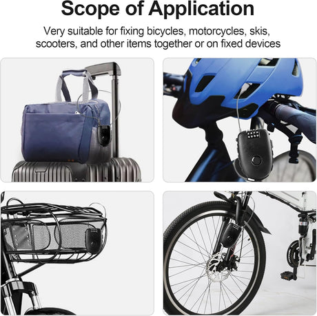 Motorcycle Helmet Lock, Ultra-Secure 4 Digit Combination 27.5 Inch Retractable Cable Lock for Snowboard, Bike Luggage Backpack Scooter Suitcase Ski, Small Multi-Function Secure Lock for Travel
