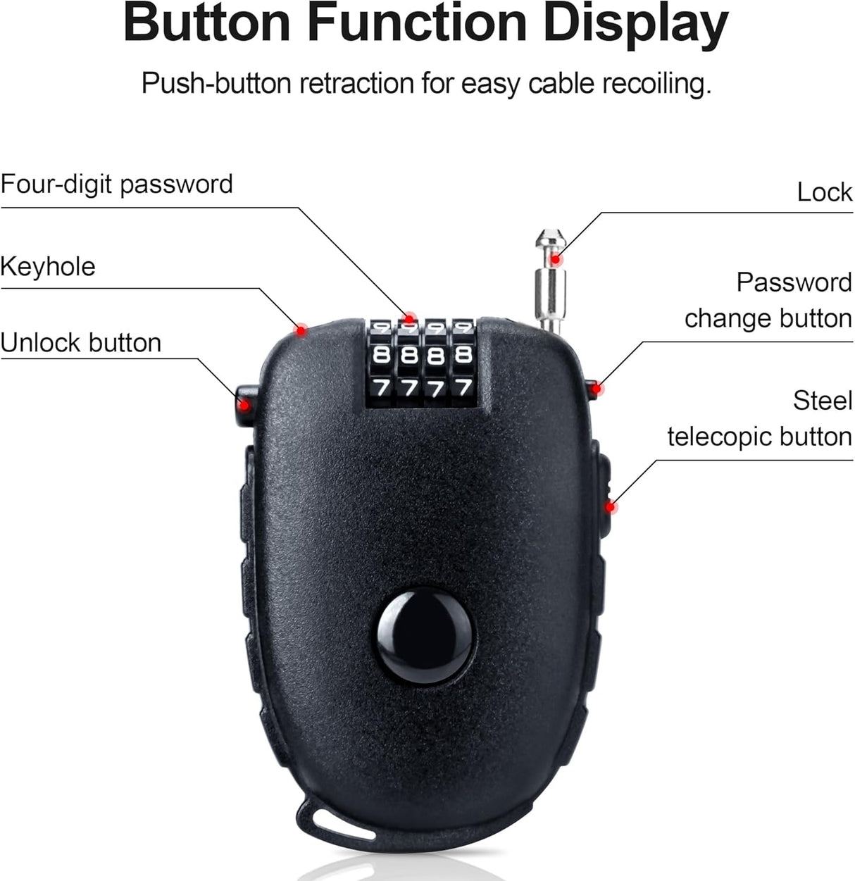 Motorcycle Helmet Lock, Ultra-Secure 4 Digit Combination 27.5 Inch Retractable Cable Lock for Snowboard, Bike Luggage Backpack Scooter Suitcase Ski, Small Multi-Function Secure Lock for Travel