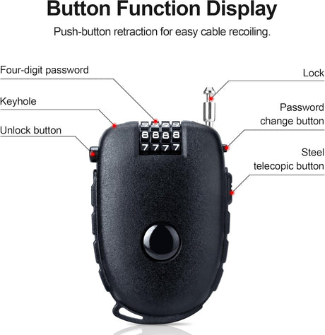 Motorcycle Helmet Lock, Ultra-Secure 4 Digit Combination 27.5 Inch Retractable Cable Lock for Snowboard, Bike Luggage Backpack Scooter Suitcase Ski, Small Multi-Function Secure Lock for Travel