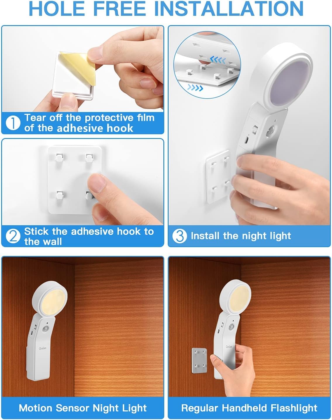 Motion Sensor Light Indoor Rechargeable Battery Powered LED Night Light with PIR Montion Sensor Bedroom Dusk to Dawn Light Sensor Auto Light Desk Lamp & Flashlight [White Light Energy Class A+++]