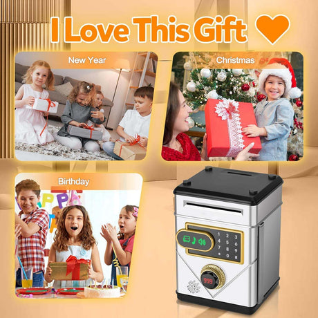 Piggy Bank for Kids, Touchscreen Electronic Piggy Bank Mini ATM, Coin Banks with Password & 10 Songs, Auto Money Scroll, Counting The Number, Adults Digital Real Money Box (Silver)