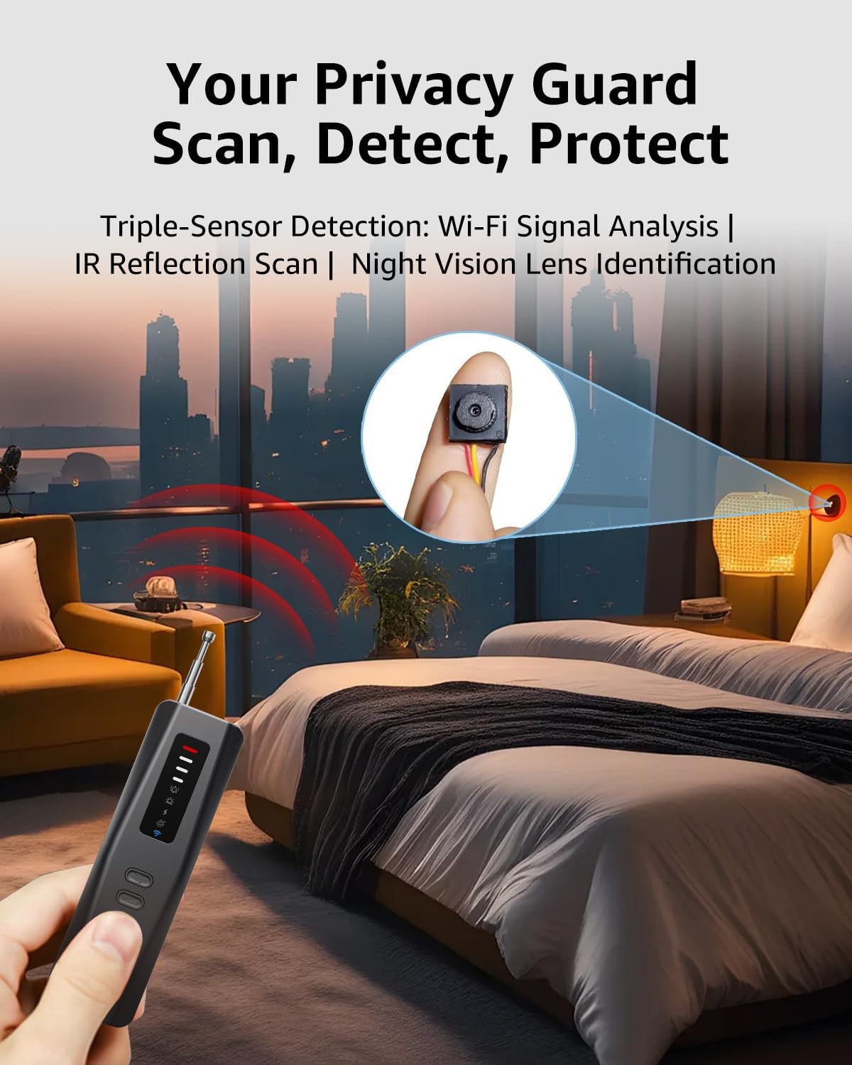 Hidden Camera Detectors, Advanced Anti-Spy Technology RF Signal GPS Tracker Finder, Wireless Bug Sweeper with Magnetic Detection for Home Office Travel Security, Real-Time Alarm
