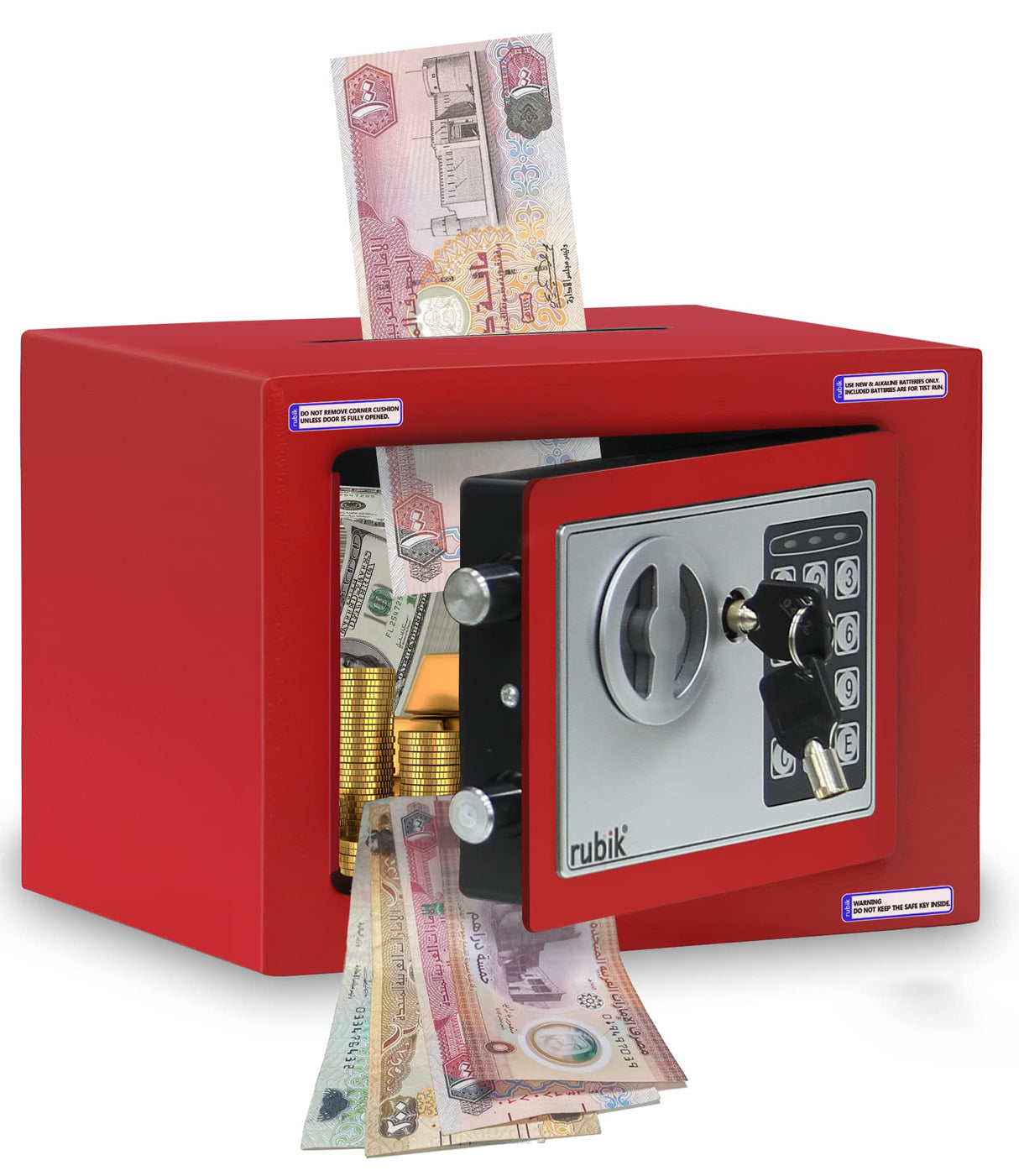 Rubik Mini Cash Deposit Drop Slot Safe Box with Key and Pin Code Option (Blue)