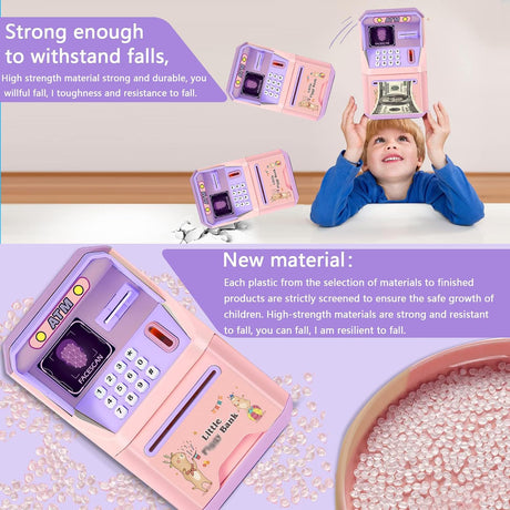 Kids ATM Money Bank with Face Recognition and Music, Smart Voice, Secure Lock, Large Capacity, Ideal Birthday Gift for Boys and Girls