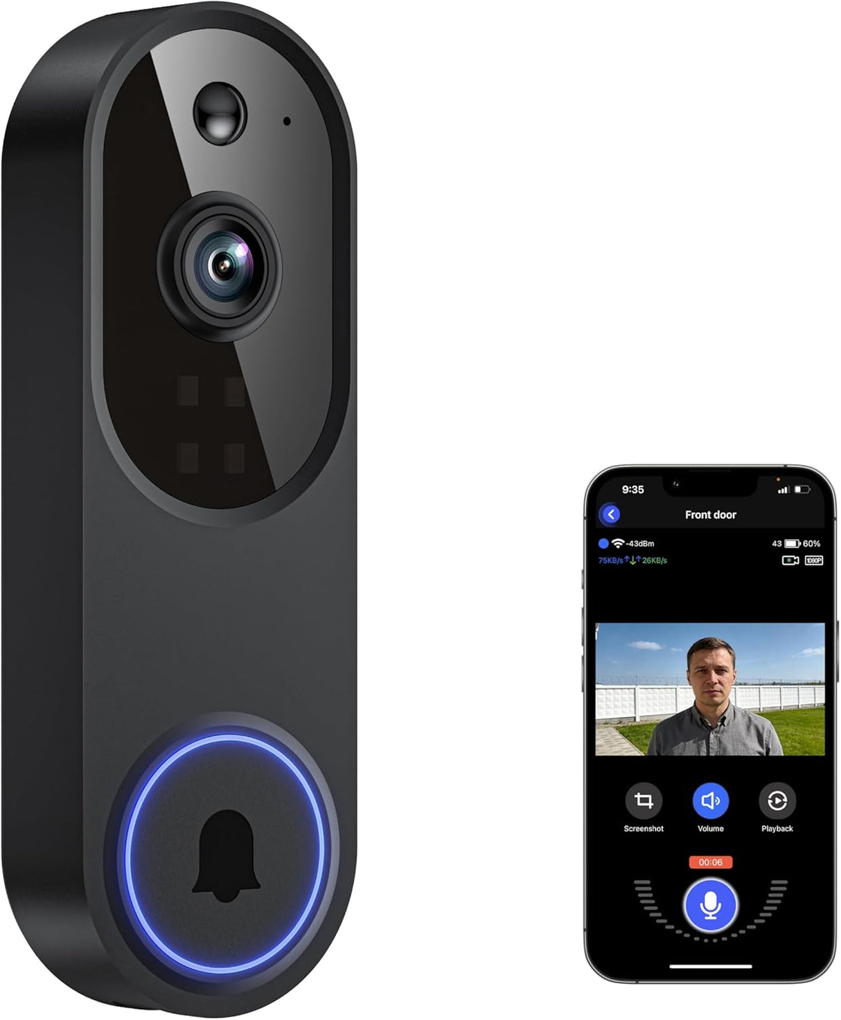 Guggre 1080P Video Doorbell Camera, Intelligent Human Detection, Cloud Storage, Chime Included, Live View, 2-Way Audio, IR Night Vision, Wide Angle Lens, Indoor/Outdoor
