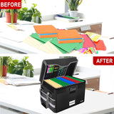 DocSafe File Box Fireproof Document Box with Lock,File Storage Organizer Box with Mesh Pockets,Collapsible Portable File Box Home Office File Cabinet with Handle for Hanging Letter/Legal Folder,Black