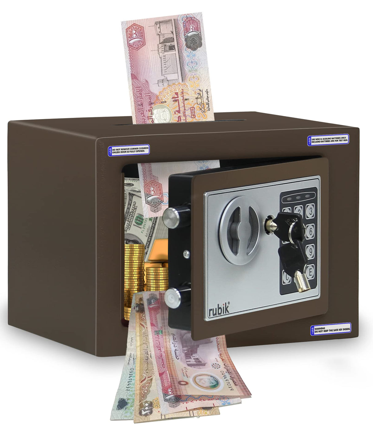 Rubik Mini Cash Deposit Drop Slot Safe Box with Key and Pin Code Option (Blue)