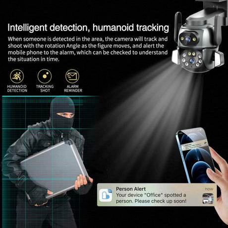 2K+2K Outdoor Security Camera Dual Lens, 350° Pan/Tilt, Smart Motion Tracking, Full Color Night Vision, 2-Way Audio, IP66 Weatherproof, SD/Cloud Storage, for Home Indoor Outdoor Safety