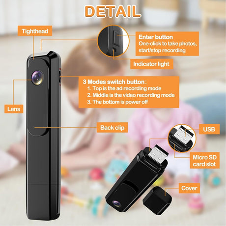 Mini Camera, 1080P HD Wearable Recorder Video Mini Camera, Portable Body Camera, 1000mah Battery with Night Vision, Loop Recording, Small Security Camera for Offive Meeting Travel Outdoor (Black)