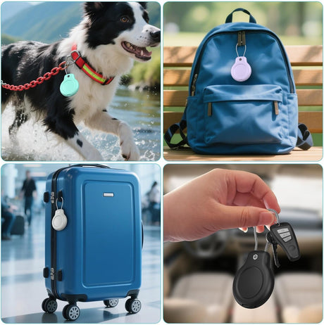 PFUTURE 4 Pack Waterproof Case Holder for AirTag with Keychain, Hidden Lock Design Anti-Lost AirTag Holder for Apple AirTags, Keys, Kids, Luggage, GPS Tracker – Black, Gray, Yellow, Mint Green