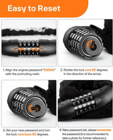 Sportneer Bike Lock: 5 Digit Combination Bike Chain Lock High Security Anti Theft - 3.2ft (0.97m) Heavy Duty Bicycle Lock for Bike Scooter - 6mm Thick