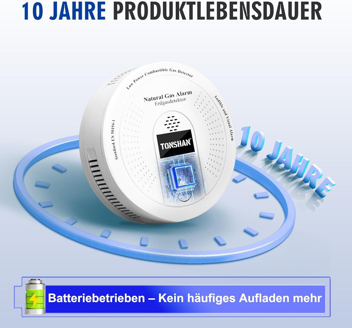 TONSHAN Natural Gas Detector (CH4/Propane/Methane), Battery