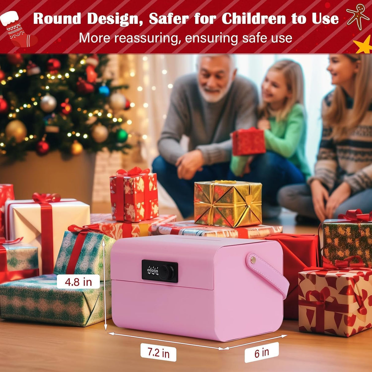 Mini Safe Box for Kids - Portable Money Lock Box with Combination Lock for Cash, Jewelry & Valuables, Lightweight Security Safe Metal Money for Cash Saving for Kids Boys Girls (Pink)