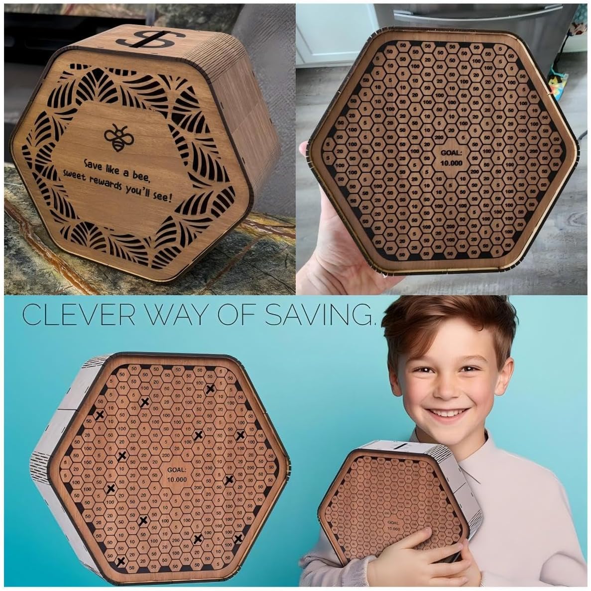 Creative Wooden Money Bank, Saving Box 10K Cash Vault Savings Challenge For Kids Adults,10 000 Bank With Target & Numbers, Ornaments, Gift