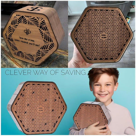 Creative Wooden Money Bank, Saving Box 10K Cash Vault Savings Challenge For Kids Adults,10 000 Bank With Target & Numbers, Ornaments, Gift