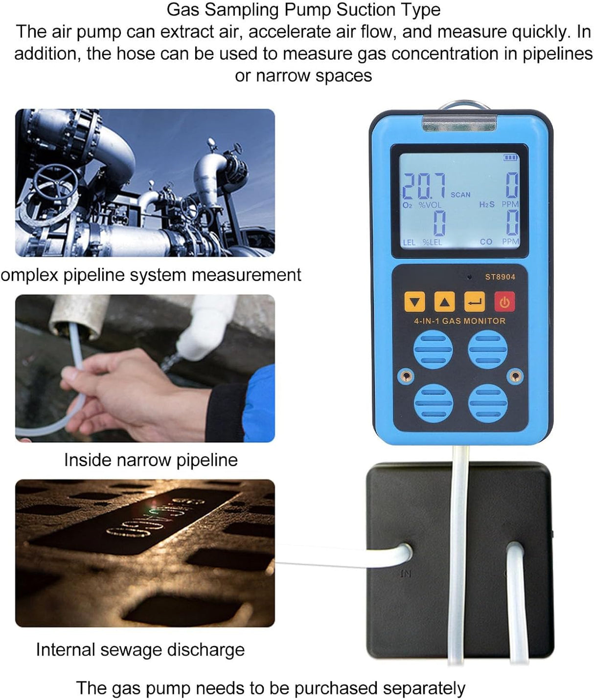 BROLEO Portable 4-Gas Detector (H2S/O2/CO/LEL) with LCD + Alarm