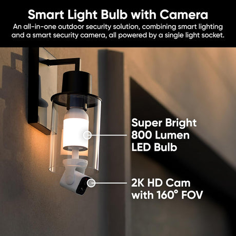 WYZE Bulb Cam Security Camera, 2K HD Security Cameras Wireless Outdoor Indoor Full Color Day and Night, Dimmable LED Bulb, Motion Detection, Siren Alarm, Easy Installation, Compatible with Alexa