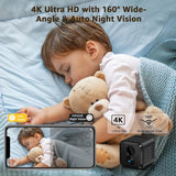 Mini Camera 4K Indoor Security Camera with 3-Day Cloud Storage, App Control & Remote Access, AI Motion Detection, Night Vision, 60-Day Battery, Smart Standby, Compact Design for Home Monitoring