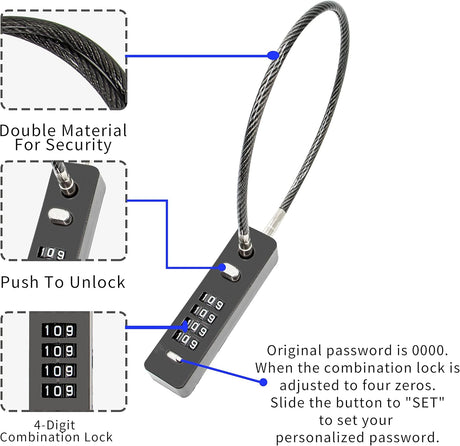 Combination Lock Cable Security Steel Cable Luggage Lock, Bike LockWeatherproof with Resettable Code, Braided Steel Coated Anti-Theft, Waterproof Cycling Cable Locks, Black (1.96 Feet 5 mm)