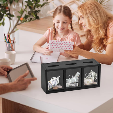 Wooden Piggy Bank for Adults Kids, Money Saving Box, Sturdy Money Saving Jar for Cash Coin, Visualized Piggy Bank for Bedroom, Living Room, Laundry Room, Countertop, Box for Change Storage