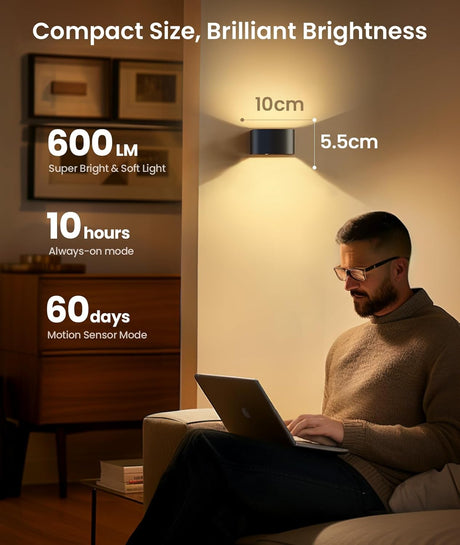 Tobeape Motion Sensor Wall Sconce with Remote, 5000mAh Battery Operated Rechargeable Wall Light Night Light with 3 Color Temps, Wireless LED Wall Mounted Lamp Indoor for Living Room Bedroom Bedside