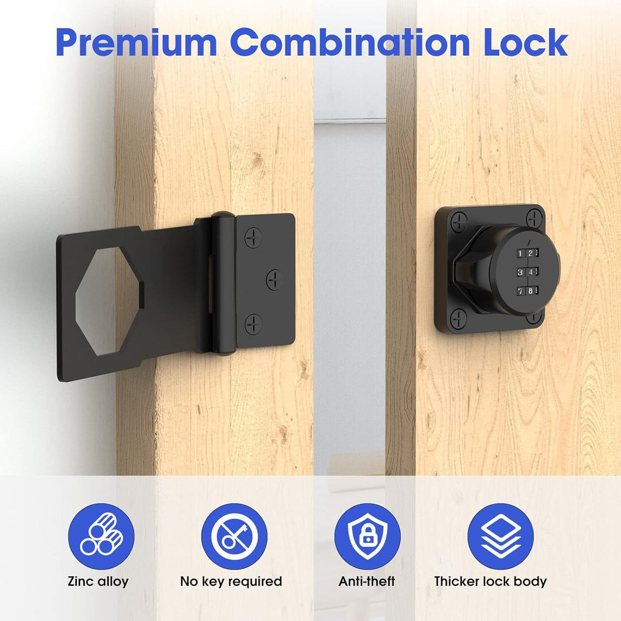 YogePote Mechanical Password Rotary Hasp Lock, Slide Latch, Black