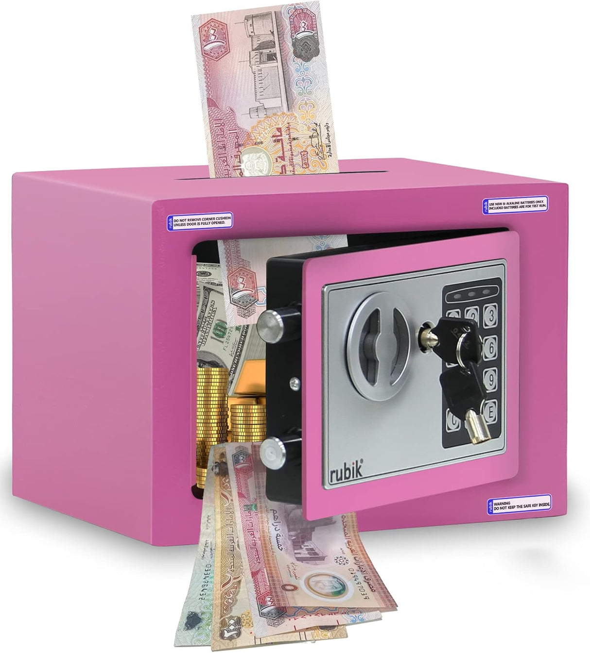 Rubik Mini Cash Deposit Drop Slot Safe with Key + PIN (Pink)