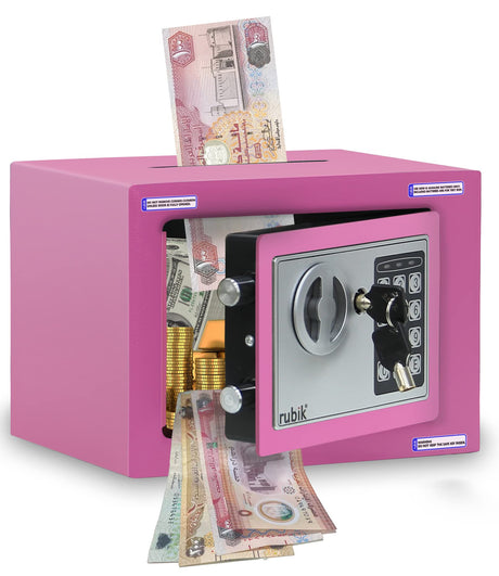 Rubik Mini Cash Deposit Drop Slot Safe Box with Key and Pin Code Option (Blue)