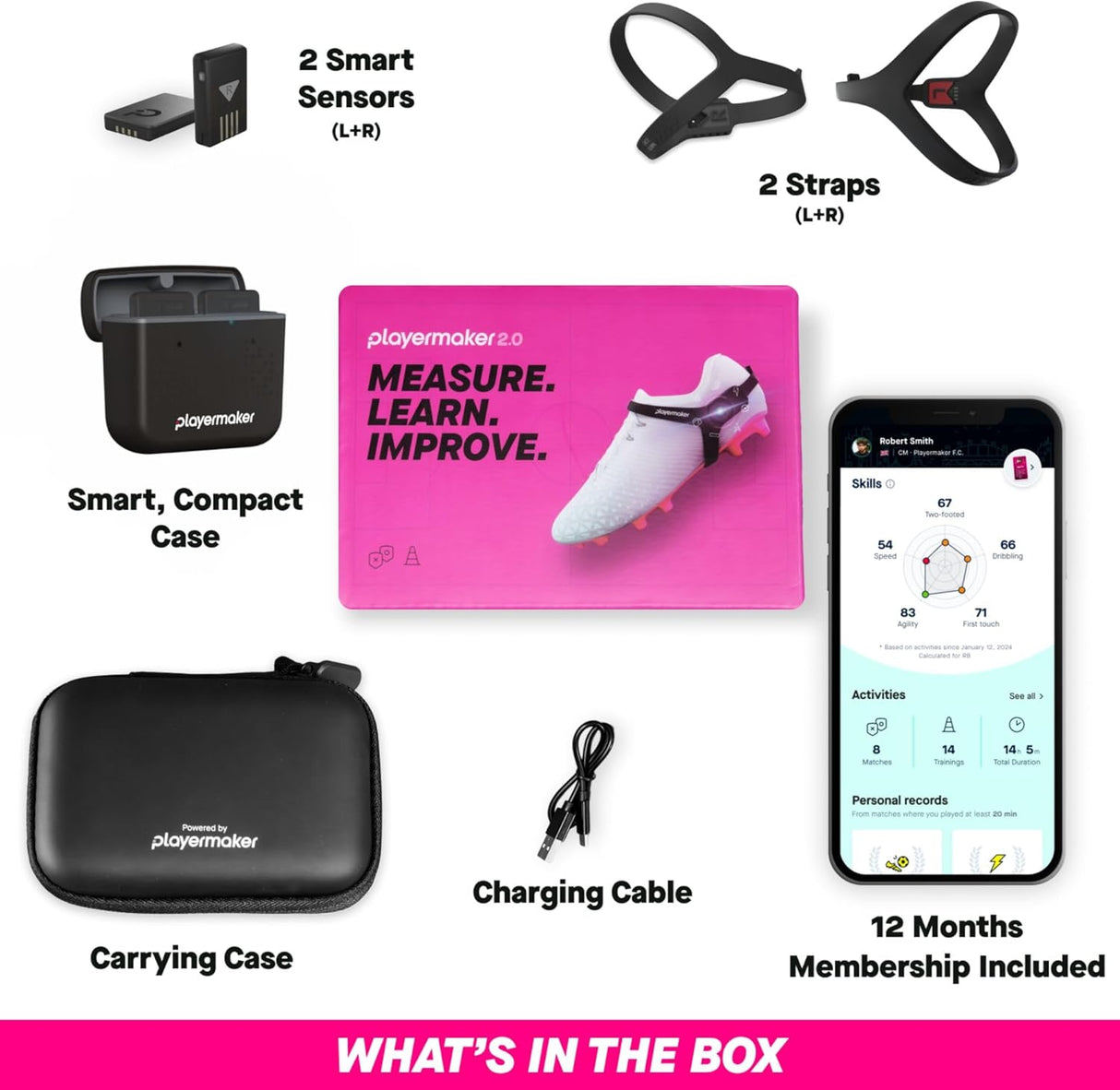 Playermaker 2.0 Smart Soccer Tracker for Cleats, 25+ Technical & Physical Soccer Training Metrics, 12 Month Access to Playermaker Technology App, Next-Level Precision Beyond GPS Trackers, Medium