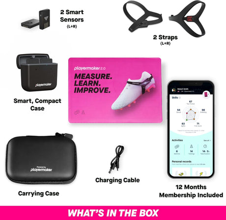 Playermaker 2.0 Smart Soccer Tracker for Cleats, 25+ Technical & Physical Soccer Training Metrics, 12 Month Access to Playermaker Technology App, Next-Level Precision Beyond GPS Trackers, Medium