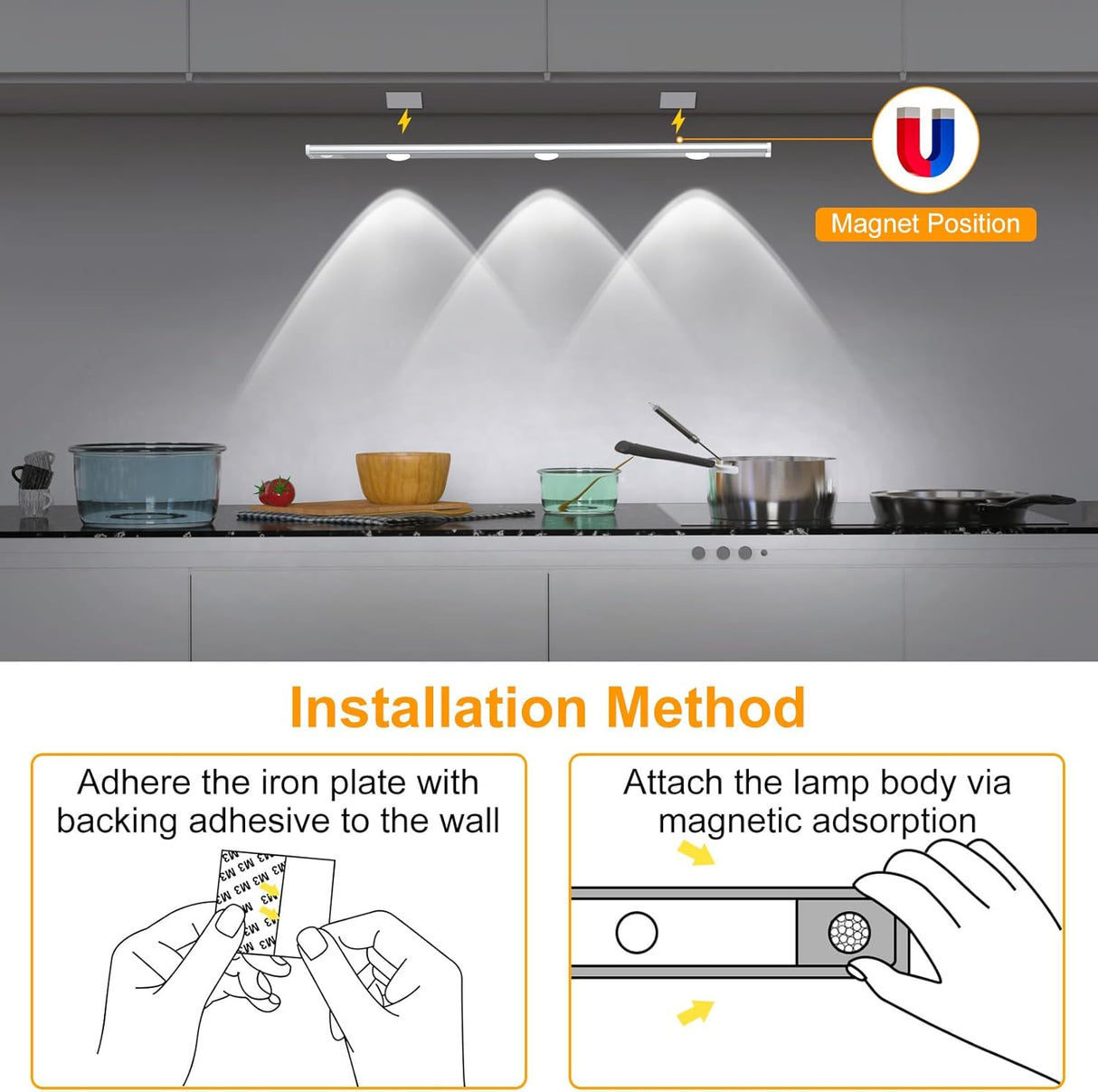 LED Under Cabinet Lighting, Rechargeable Motion Sensor Light Indoor, 3 Color Temperatures, Wireless Magnetic Closet Light for Closets, Kitchen, Bedroom, Hallway, Stairs (2 PCS)