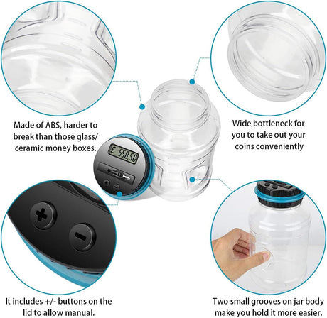 Digital Piggy Banks Digital Saving Money Box, Transparent Coin Bank Large Capacity Transparent Money Saving Jar with LCD Display, Coin Money Bank Piggy Bank Gift for Kids and Adult