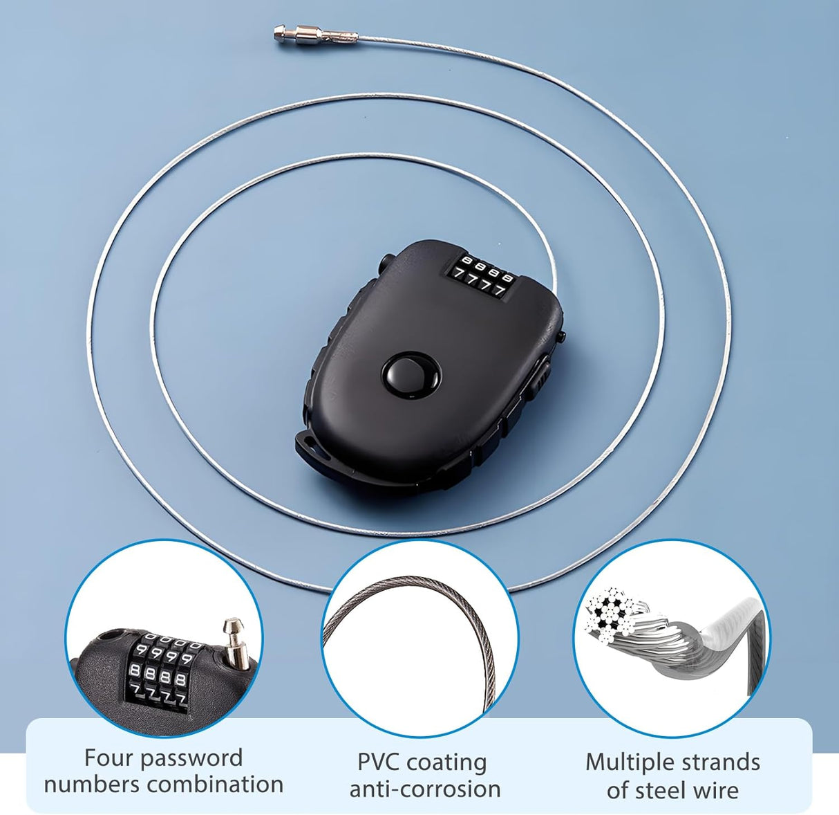 4-Digit Combination Padlock with Flexible Cable, Mini Heifer-Shaped Lock for Luggage, Suitcase, Laptop, Bike, Stroller, Toolbox, Locker, Safety Pad Lock for Travel Security
