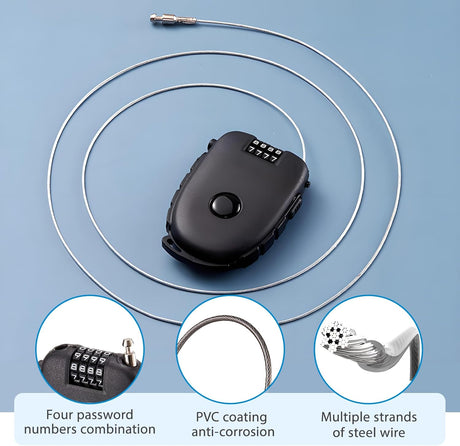 4-Digit Combination Padlock with Flexible Cable, Mini Heifer-Shaped Lock for Luggage, Suitcase, Laptop, Bike, Stroller, Toolbox, Locker, Safety Pad Lock for Travel Security