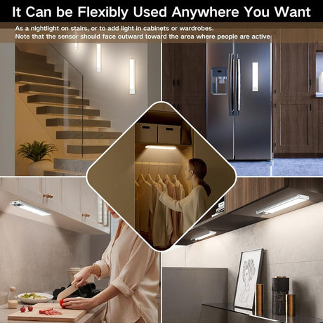 Motion Sensor Under Cabinet Lighting-Magnetic Rechargeable Closet Lights for Kitchen,Stairs,Wardrobe | 3-Color Dimmable LED Under Counter Lighting | Pro Battery Upgrade​ (20cm-2Pack)