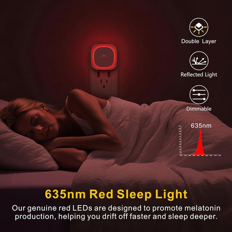 YUNLEX 2 Pack Plug in Red Sleep Night Light with Motion Sensor & Dusk to Dawn Sensor, Soft Glow, Dimmable, LED Lights for Bedroom, Sleep, Baby Nursery, Kids, Toddler, Bathroom, Hallway, Home Decor