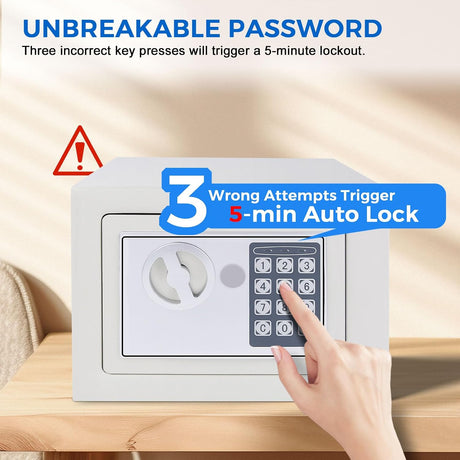 Digital Cash Money Safe Box with PIN code & keys, 6.6L Safety Alloy Steel Electronic Home Safe with Anti-theft System, High-Security Compact Household (White - 6.6L)