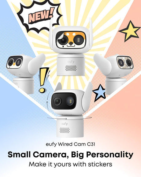 eufy Wired Cam C31,360° Pan/Tilt,Outdoor Camera,Indoor Cameras House Security,Dual Antenna,Colour Night Vision,Subscription-Free On-Device Storage,AI People/Vehicle/Pet/Crying Detection,24/7 Recording
