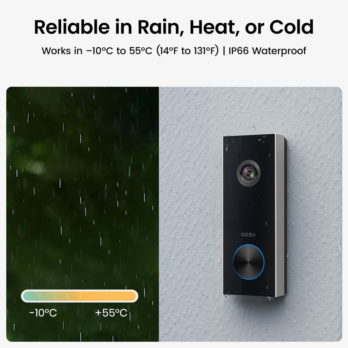 aosu Doorbell with Camera, 2K Video Doorbell, Encrypted Storage Bell Camera with AI Person Detection with AI, Battery Operated, Works with Alexa