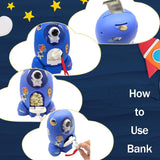 Rocket Ship Coin Bank for Boys Money Safe Astronaut Coin Banks for Kids Cash Coin Can ATM Bank Coin Money Bank for Kids with Key Astronaut Sticker Practical Gifts for Children Boys and Girls (Blue)