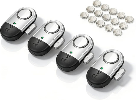 Window Door Alarm, 4 Pack, 125 DB Loud Wireless Chime, Magnetic Sensor for Home Security, Battery Included with Low Battery Alert, for Doors, Windows, Apartments, Offices, and Garages