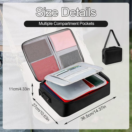 Fireproof Document Bag with Lock, Plenty of Pockets, Portable Home Travel Office Safe Box with Handle, Waterproof Zipper Documents Safe Storage Case for Important Files Photo Certificates Laptop
