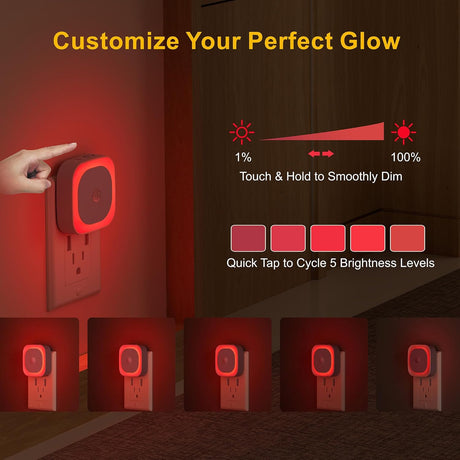 YUNLEX 2 Pack Plug in Red Sleep Night Light with Motion Sensor & Dusk to Dawn Sensor, Soft Glow, Dimmable, LED Lights for Bedroom, Sleep, Baby Nursery, Kids, Toddler, Bathroom, Hallway, Home Decor