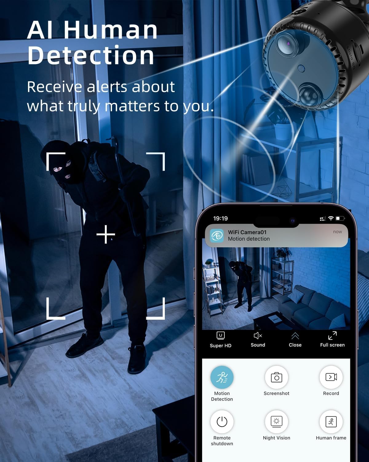 Excefore Mini Surveillance Camera, 4K Live Transmission Mobile Phone WiFi Small Wireless Video Surveillance, Easy Install with Magnetic Base, with Recording App Control & Night Vision