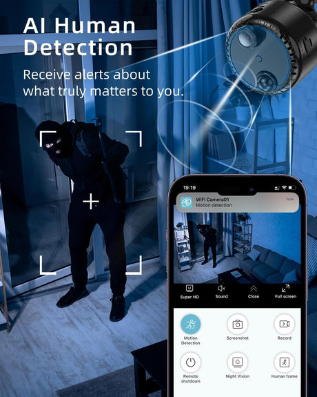 Excefore Mini Surveillance Camera, 4K Live Transmission Mobile Phone WiFi Small Wireless Video Surveillance, Easy Install with Magnetic Base, with Recording App Control & Night Vision