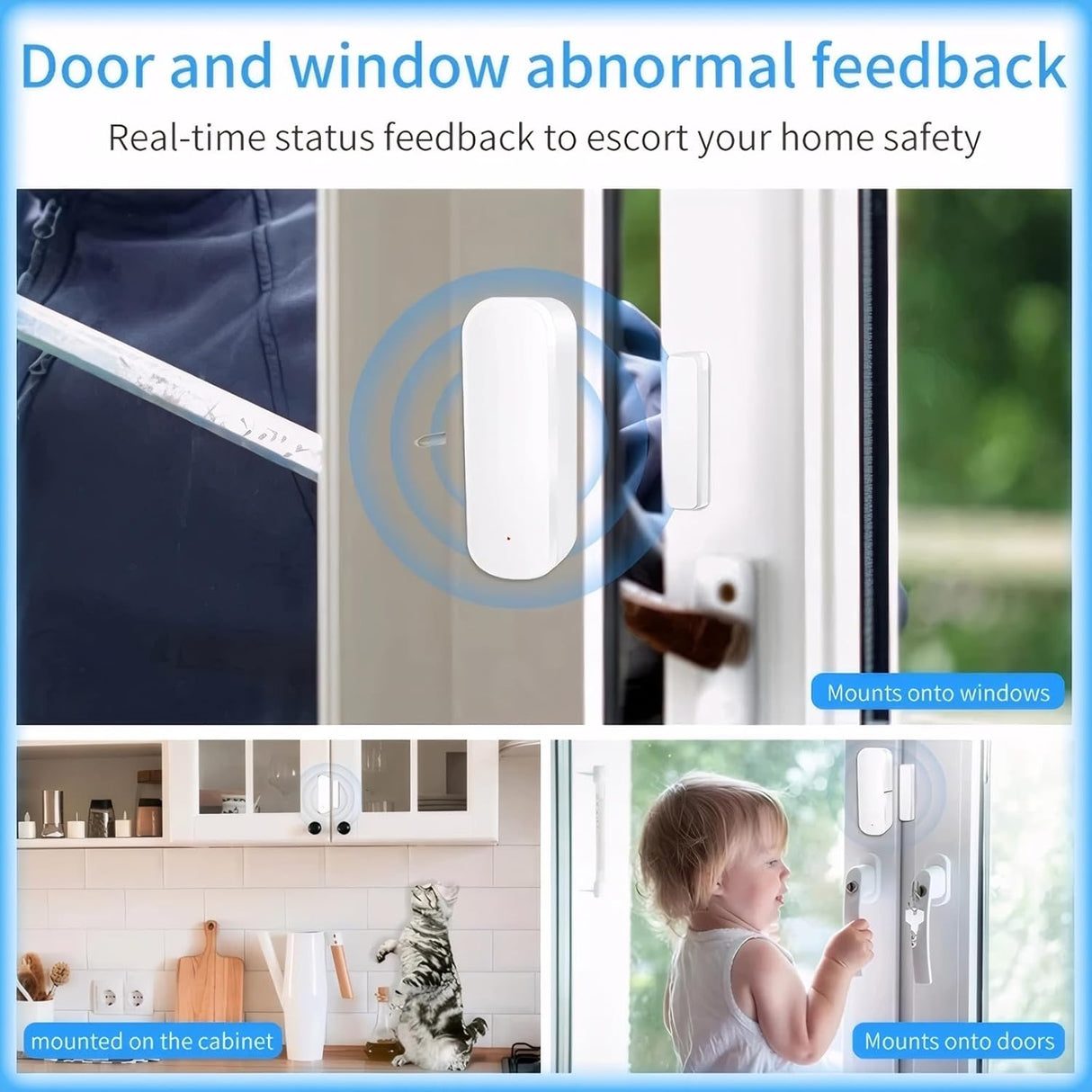 Smart WiFi Door/Window Sensor | Tuya smart alarm, Wireless Entry Detector with Real-Time Alerts, Works with Alexa/Google Home, No Hub Required(1Pack)