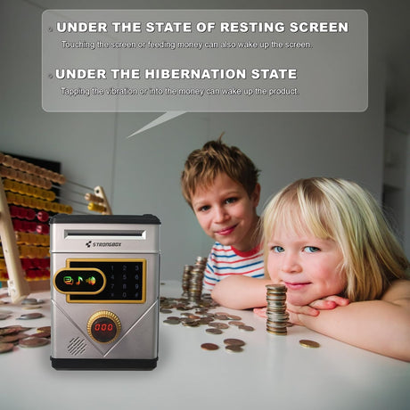 Piggy Bank for Kids, Touchscreen Electronic Piggy Bank Mini ATM, Coin Banks with Password & 10 Songs, Auto Money Scroll, Counting The Number, Adults Digital Real Money Box (Silver)