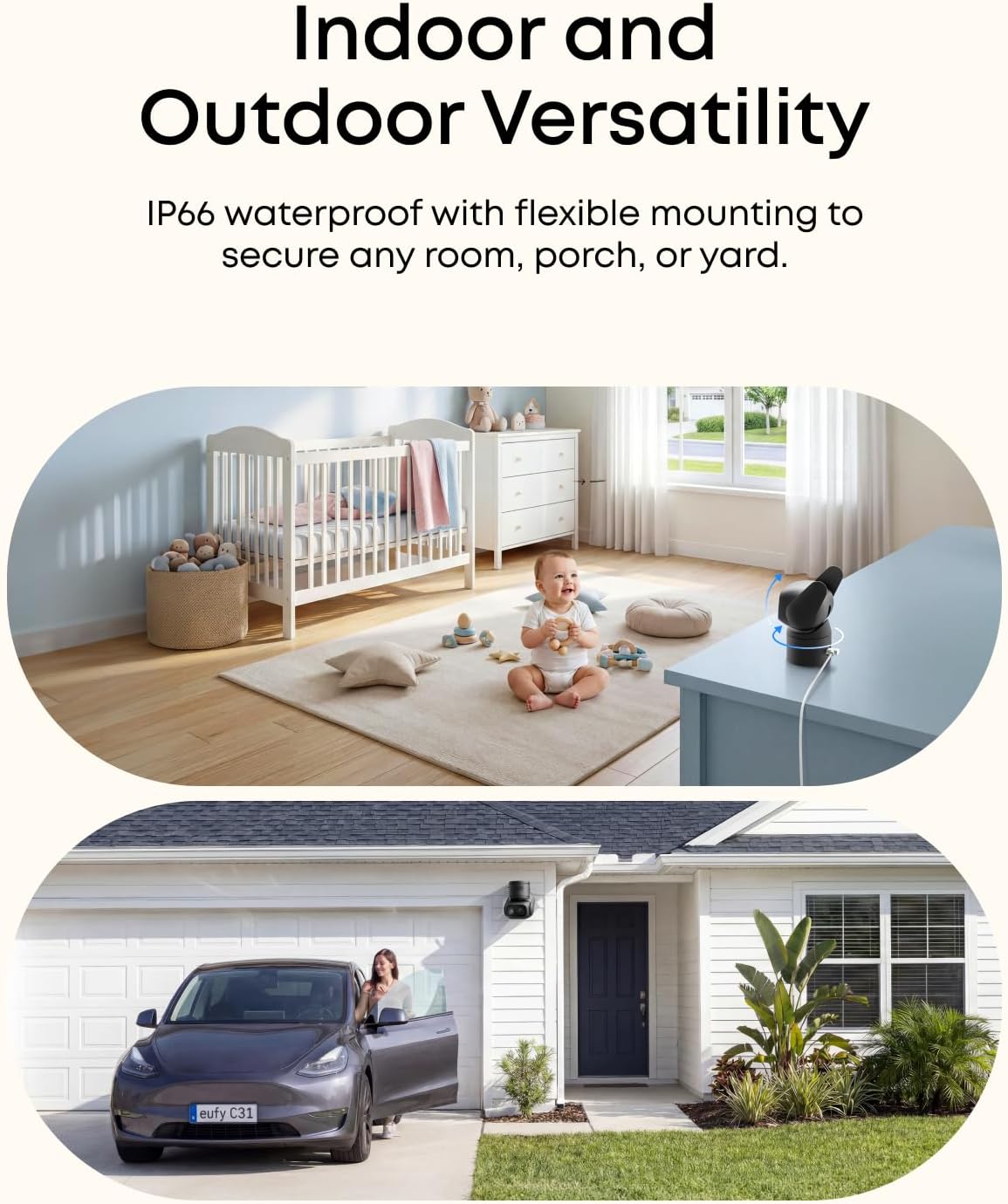 eufy Wired Cam C31,360° Coverage with Pan and Tilt,Indoor and Outdoor,Dual Antenna,Colour Night Vision,Subscription-Free,AI People/Vehicle/Pet/Crying Detection, 24/7 Recording,Black (Black, Solo)