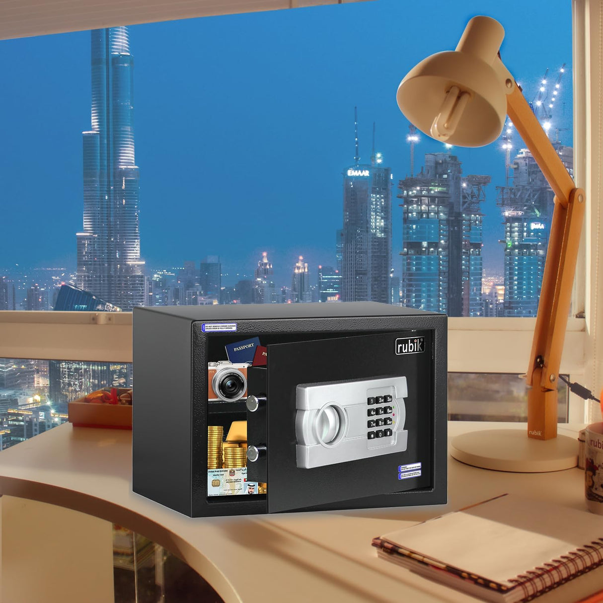 Rubik Safe Box A4 Document Size with Digital Lock and Override Key for Home Office Shop Business RB-25EG6 (25x35x25cm) Black
