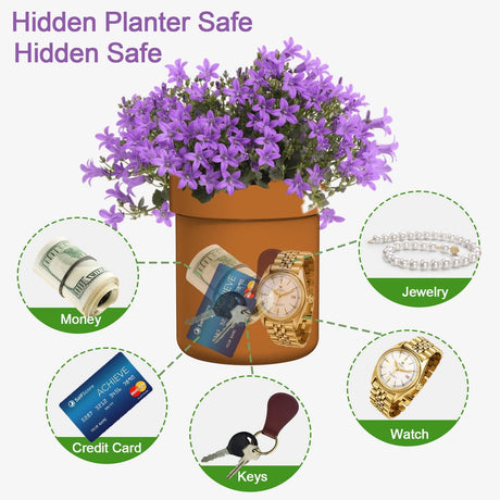 JYXindzkj Metal Flower Pot Hidden Safe, Secret Diversion Safe with Lock for Hiding The Valuables, Hidden Compartment Containers, Waterproof and Fireproof…
